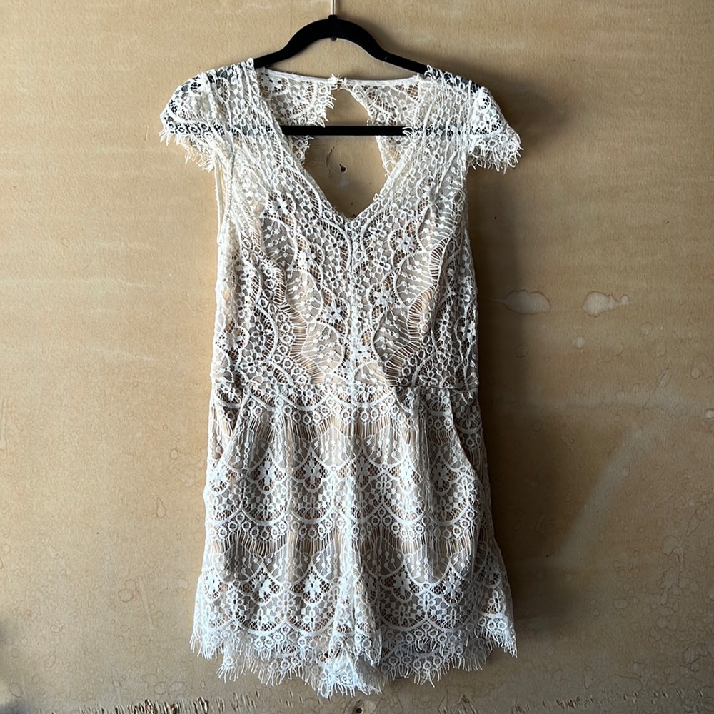 AAKAA, White Lace and Nude Romper